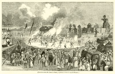 Letzte Szene des Dramas von Rama, aufgeführt vor dem Raja von Benares (Gravur) von French School