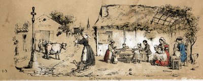 Beschreibung der verschiedenen Produkte und Verwendungen der Kuh: Szene aus dem Dorfleben. (La coache et ses produits) von French School