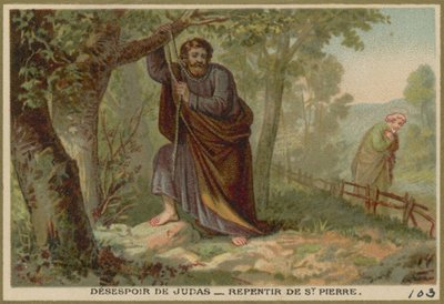 Verzweiflung des Judas - Reue des St. Peter von French School