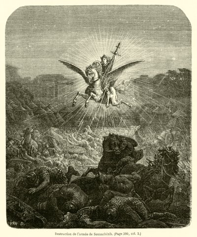 Zerstörung der Armee von Sanherib (Gravur) von French School