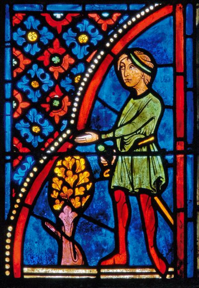 Detail eines Fensters, das Szenen aus dem Leben der Hl. Maria von Ägypten darstellt von French School
