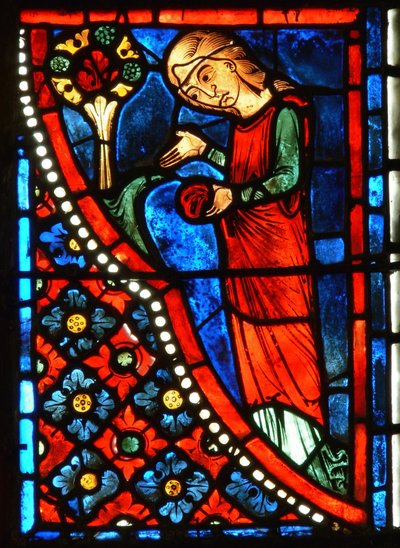 Detail eines Fensters, das Szenen aus dem Leben der Hl. Maria von Ägypten darstellt von French School