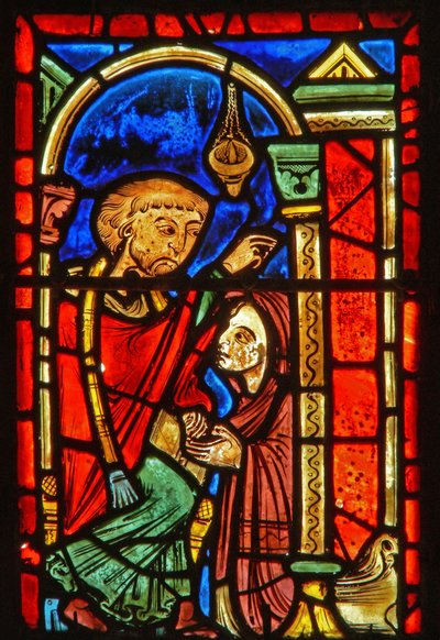 Detail eines Fensters, das Szenen aus dem Leben der Hl. Maria von Ägypten darstellt von French School