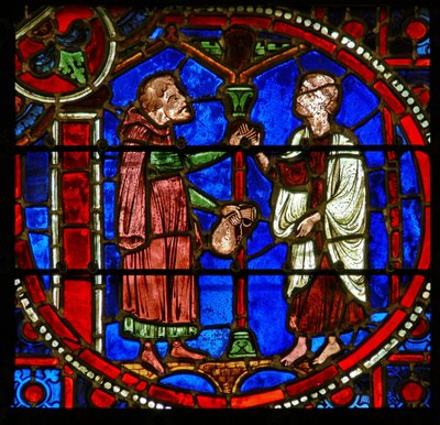 Detail eines Fensters mit Szenen aus dem Wunder des Theophilus von French School