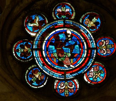 Detail des Nordrosenfensters mit Medizin aus den Freien Künsten von French School