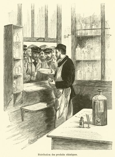 Verteilung der chemischen Produkte (Gravur) von French School