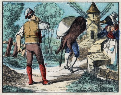 Der Esel im Löwenfell. Fabeln von Jean de La Fontaine (1621-95). Epinal Imaging aus dem späten 19. Jahrhundert. von French School