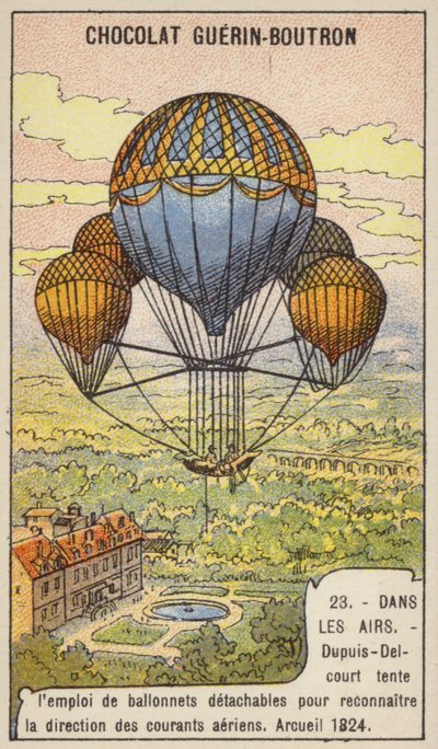 Dupuis-Delcourt versucht, die Richtung der Luftströmungen mit abnehmbaren Ballons zu messen, Arcueil, Frankreich von French School