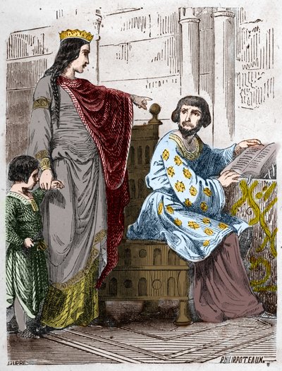 Dynastie der Kapetinger: Konstanze von Arles, Königin von Frankreich, mit Robert II. dem Frommen. von French School