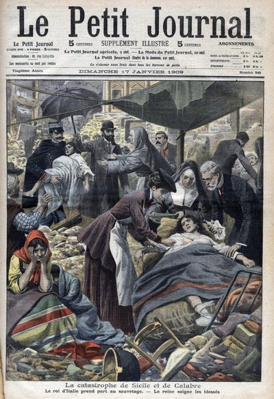 Erdbeben in Sizilien, Kalabrien 1909 - „Le Petit Journal“ von Januar 1909 (Gravur) von French School