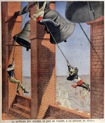 Osterglockenläuten an der Giralda in Sevilla, Titelillustration für Le Petit Journal, 19. April 1908 von French School