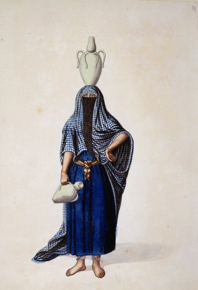 Ägyptische Frau mit einem Ibrik-Wasserkrug, osmanische Periode, drittes Viertel des 18. Jahrhunderts von French School