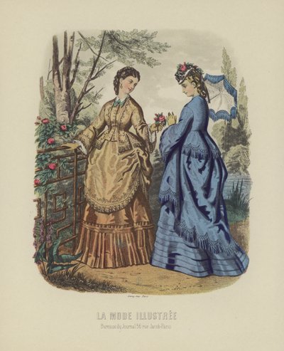 Elegante Frauen in historischer Kleidung im Garten von French School