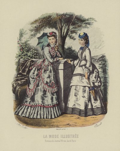 Elegante Frauen in historischer Kleidung im Garten von French School