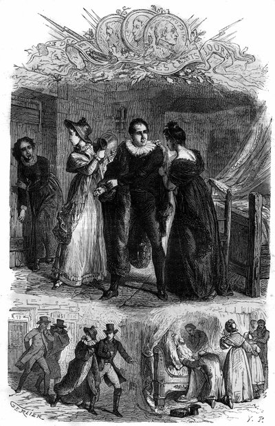 Emilie de Lavalette, bekannt als Madame de la Valletta, ließ ihren Ehemann Antoine Marie Chamans, Graf von Lavalette (1769-1830, Direktor der Post) während der Revolution aus der Concierge fliehen. Gravur in „Histoire des Papes-Rois-Queen and Empereurs“ von French School