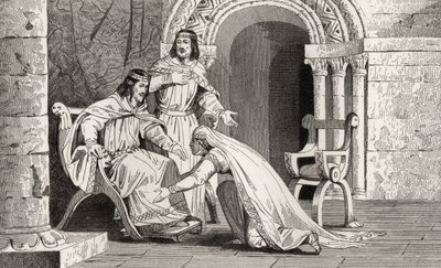 Emme küsst das Knie ihres Mannes Raoul (gest. 936) in Anerkennung seiner Souveränität, aus 