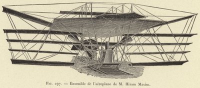 Gesamtheit des Flugzeugs von Hiram Maxim von French School