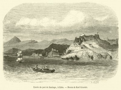 Eingang zum Hafen von Santiago, in Kuba (Gravur) von French School