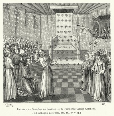 Treffen von Godefroy de Bouillon und Kaiser Alexios Komnenos (Gravur) von French School