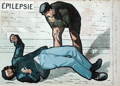 Epileptischer Anfall durch akuten Alkoholismus, aus Dr. Galtier-Boissieres Wandbild über die Gefahren des Alkoholismus, Ende 19. Jh. von French School