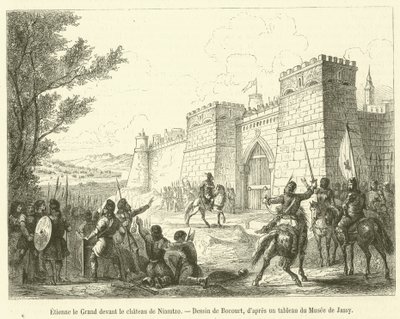 Stephan der Große vor dem Schloss von Niamtzo (Gravur) von French School
