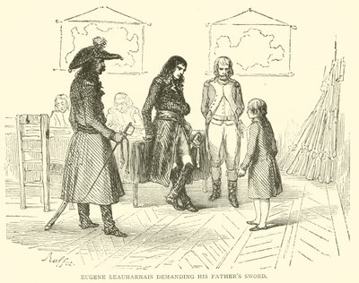 Eugene Beauharnais fordert das Schwert seines Vaters (Gravur) von French School