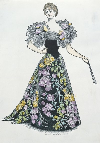 Abendkleid mit Chrysanthemenmotiv, 1894 von French School