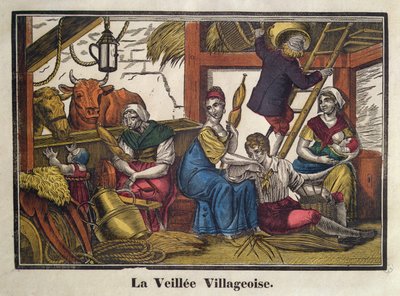 Abendleben im Dorf, frühes 19. Jahrhundert von French School