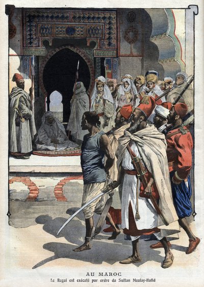 Hinrichtung von Rogui Bou Hamara auf Befehl von Sultan Moulay Hafid in Fes, „Le petit Journal“ vom 3. Oktober von French School