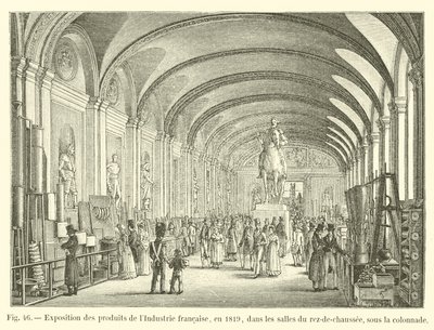 Ausstellung der Produkte der französischen Industrie, 1819, in den Räumen des Erdgeschosses, unter der Kolonnade von French School