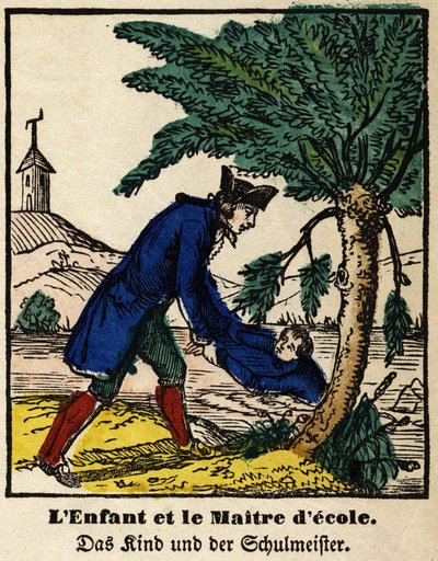 Fabeln von La Fontaine: Das Kind und der Schulmeister (Bild von Epinal, erste Hälfte des 19. Jahrhunderts) von French School