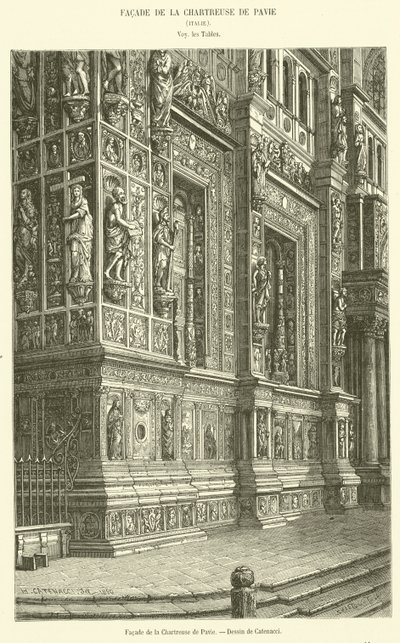 Fassade der Kartause von Pavia (Gravur) von French School