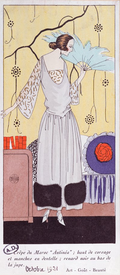 Modeplatte, die einen Fächer aus Federn darstellt, aus Art, Gout, Beaute, 1921 von French School