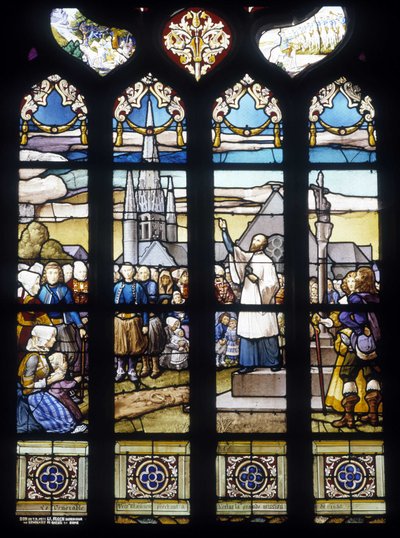 Pater Maunoir predigt in Kerlas die große Mission von 1658 - Glasfenster der St.-Germain-Kirche in Kerlaz von French School