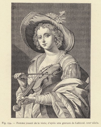 Frau spielt Viola, nach einem Stich von Leblond, 17. Jahrhundert (Stich) von French School