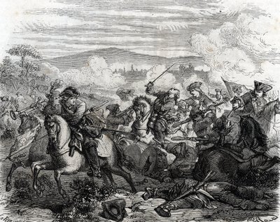 Ferdinand de Marsin tödlich verwundet in der Schlacht von Turin 1706 (Gravur) von French School