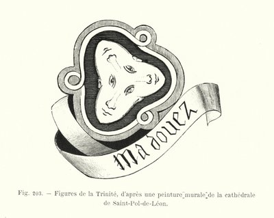 Figuren der Dreifaltigkeit, nach einem Wandgemälde der Kathedrale von Saint-Pol-de-Leon (Gravur) von French School