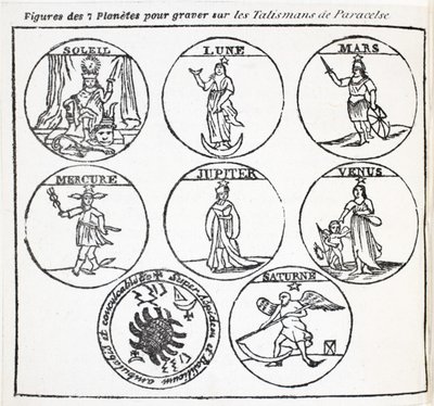 Figuren der 7 Planeten zum Gravieren auf die Talismane von Paracelsus von French School