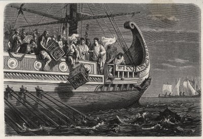 Erster Punischer Krieg - Publius Claudius Appius Pulcher (gestorben um 240 v. Chr.) vor der Schlacht von Drepanum (249 v. Chr.) wirft heilige Hühner ins Meer - Erster Punischer Krieg - Schlacht von Drepanum - Publius Claudius Appius Pulcher vor der Schlach von French School