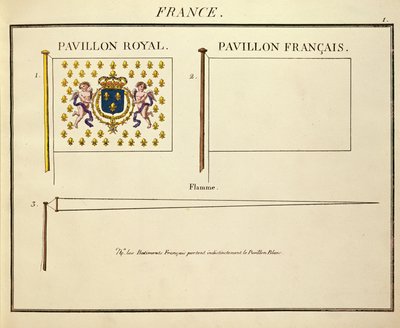 Flagge von Louis XVIII und Charles X, Könige von Frankreich, aus Pavillons des Puissances Maritimes von French School