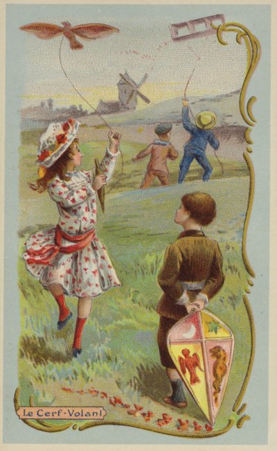 Drachensteigen (Chromolithografie) von French School