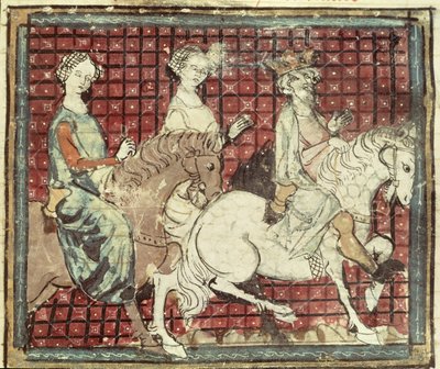 Fol.31r Chilperic I (543-97) und Fredegonde zu Pferd, aus den Grandes Chroniques de France, 1375-79 von French School