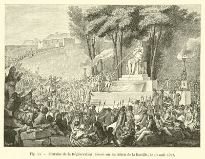 Brunnen der Regeneration, errichtet auf den Trümmern der Bastille, am 10. August 1792 von French School