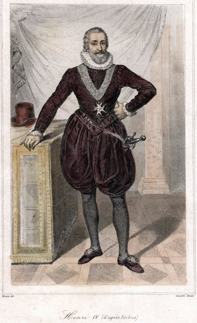 Ganzkörperporträt von Henri IV (1553 - 1610) mit einem Schwert. von French School