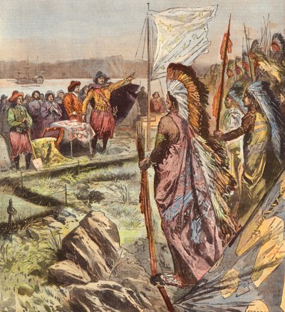 Gründung der Stadt Quebec durch Samuel de Champlain von French School