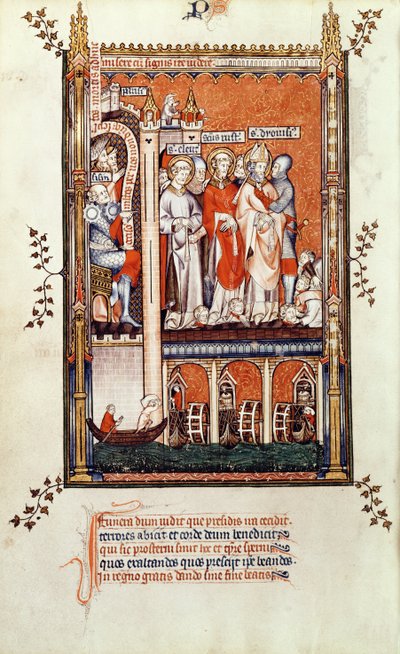 Sisinnius zeigt St. Denis und seinen Gefährten die Leichen anderer Märtyrer, aus Vie de St. Denis, 1317 von French School