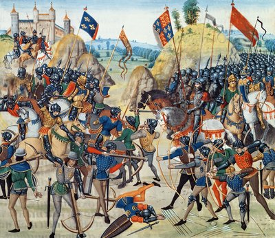 Schlacht von Crecy aus dem Hundertjährigen Krieg, aus Froissarts Chronik, 24. August 1346 von French School