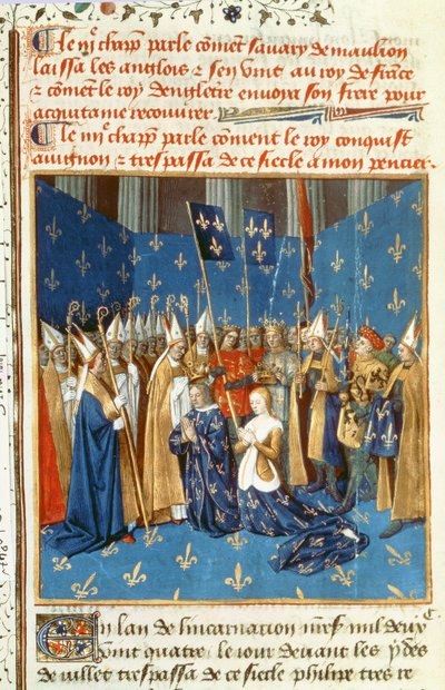Krönung von Ludwig VIII (1187-1226) und Blanche de Castile in Reims in Anwesenheit des Königs von Jerusalem von French School
