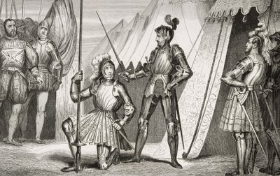 Francois I (1494-1547) wird von Hauptmann Bayard nach der Schlacht von Marignano zum Ritter geschlagen, aus 