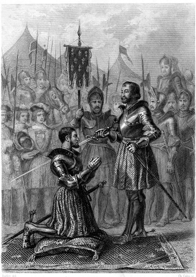 François I., bewaffneter Ritter nach der Schlacht von Marignan (1515). 19. Jahrhundert (Gravur) von French School